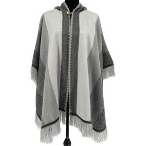 Light Gray Baby Alpaca Wool Cape Poncho Shawl Coat One Size Fits Most Hood